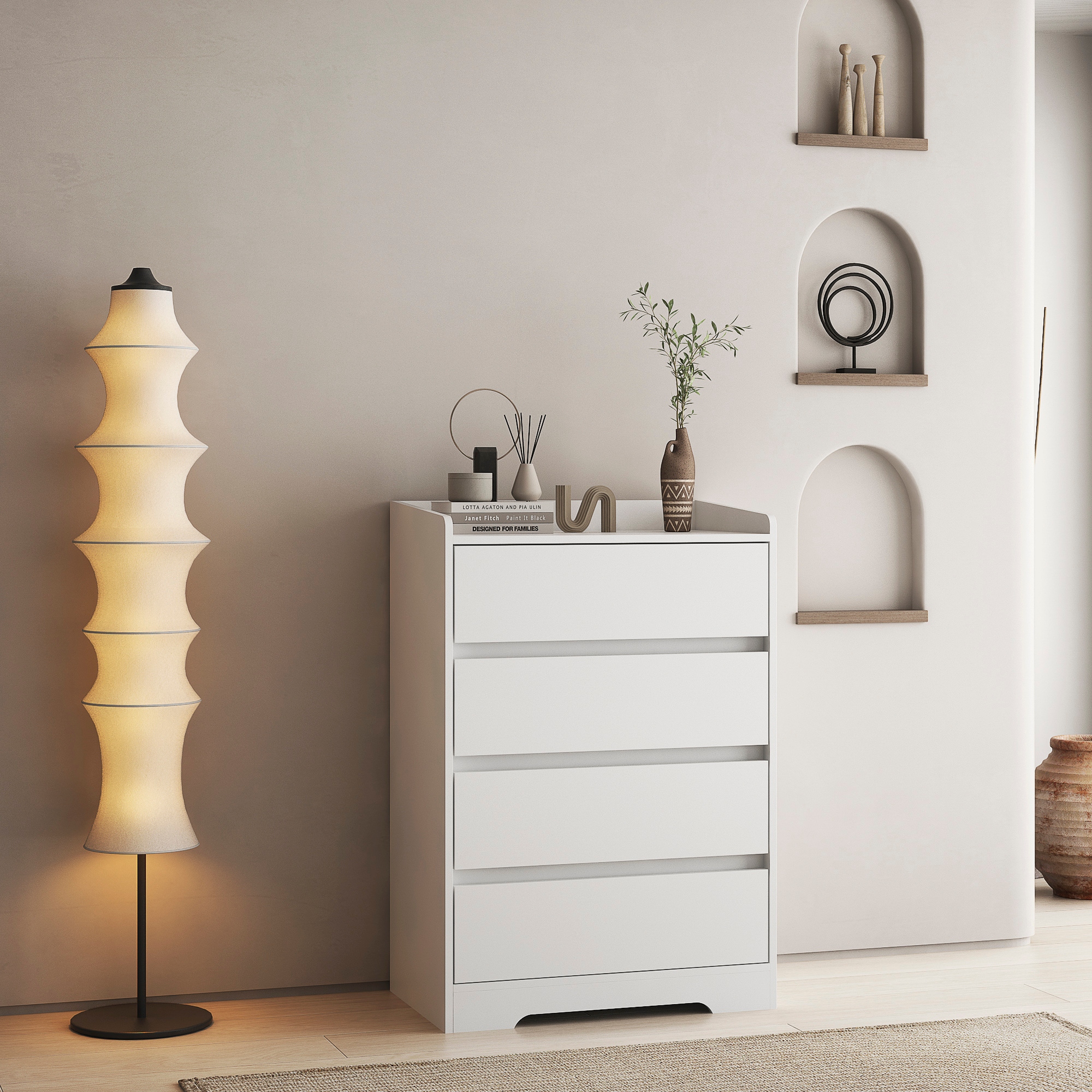 4 Drawer Dresser Chest of Drawers Without Handle White Dresser